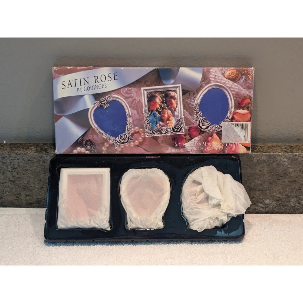 Godinger Mini Picture Frames Silver Plated Set of 3 Satin Rose 1994 Vintage 2x2